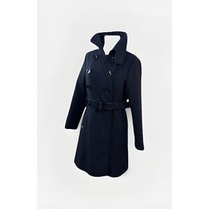 Soia & Kyo Coat Women BLUE Herringbone Wool Blend Belted (M) Short Coat - Y2K